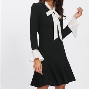 SHEIN Tied Neck and Cuff Ruffle Hem Dress